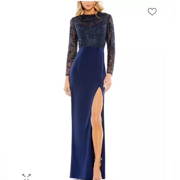 Mac Duggal Embellished High Neck Bodice Faux Wrap Gown - Picture 1 of 7